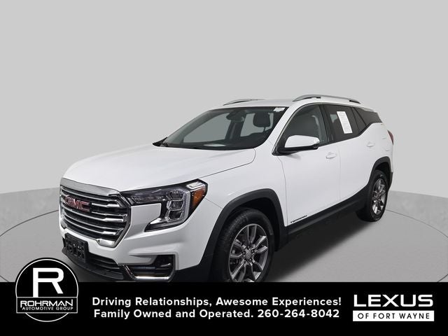 2024 GMC Terrain SLT in Summit White — front three-quarter view